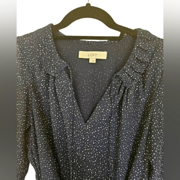 Loft Navy and White Speckled Cinch Waist Dress - Picture 2 of 12